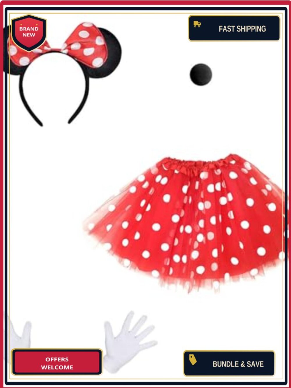 Mouse Costume Set 4Pcs Ears Headband Bow Gloves Nose Tutu Adult Cosplay